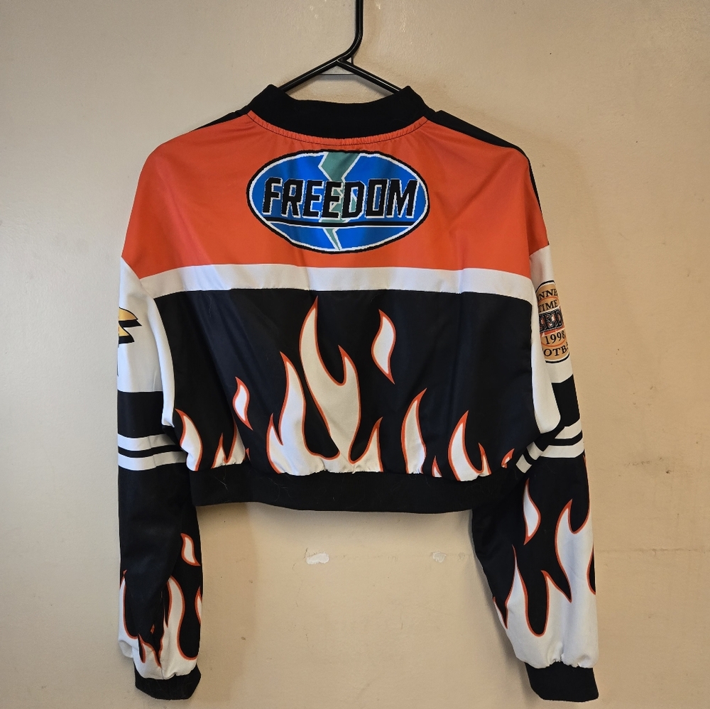 Freedom Cropped Racing Jacket with Flame Accents - Picture 2 of 2